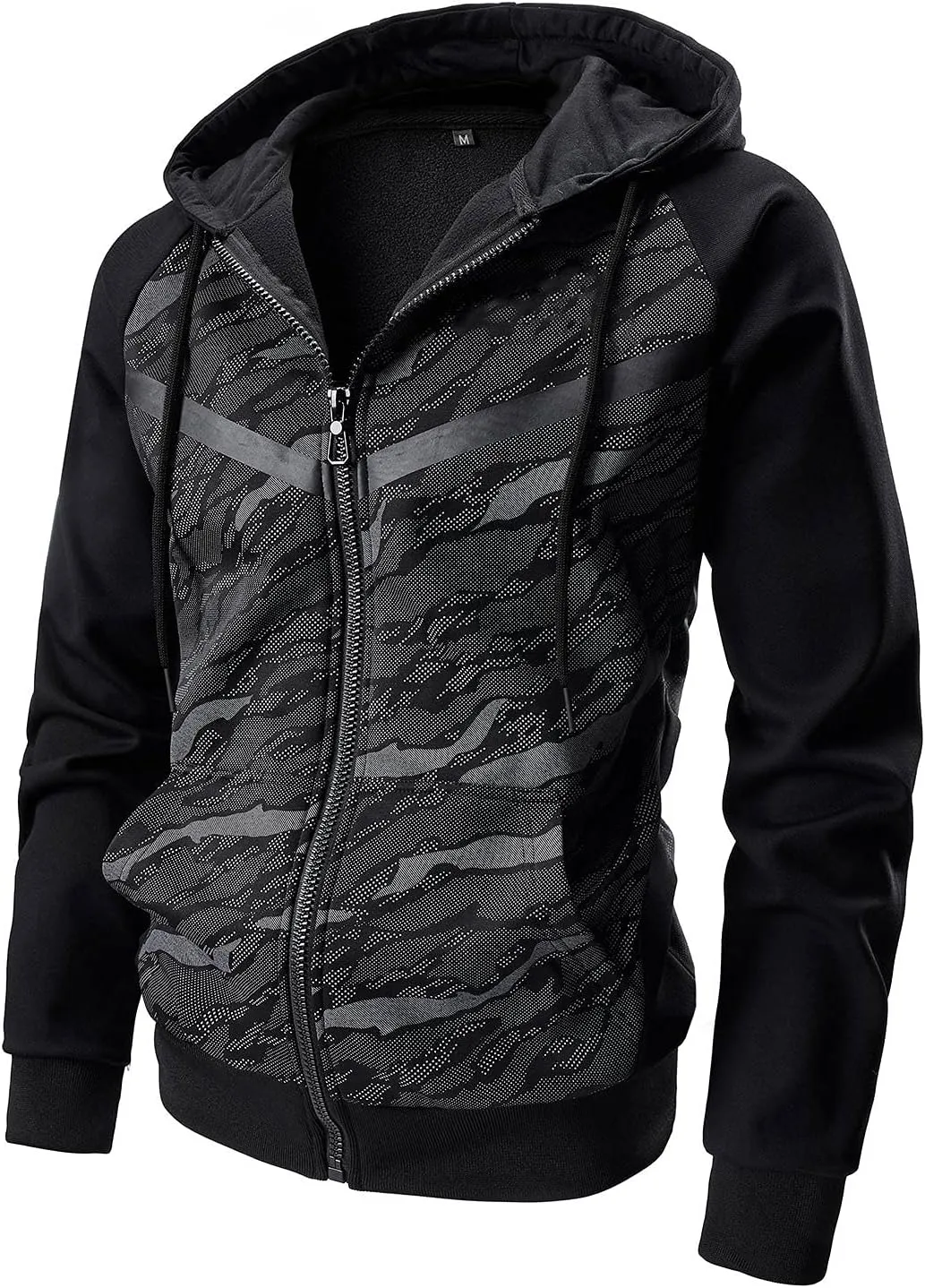 AFILOK Men's Zip Up Hoodie Fleece lightweight Sweatshirt Camo Color Block Fashion Long Sleeve Hooded WIth Kanga Pocket