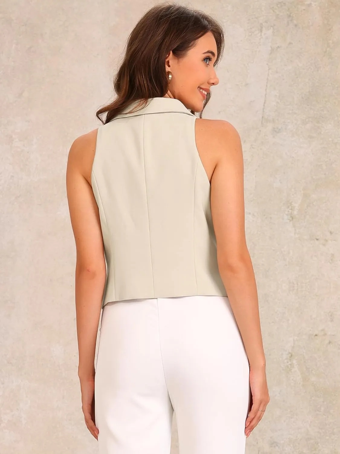 Allegra K Notched Lapel Waistcoat Vest for Women's Double Breasted V Neck Sleeveless Workwear Suit Vests