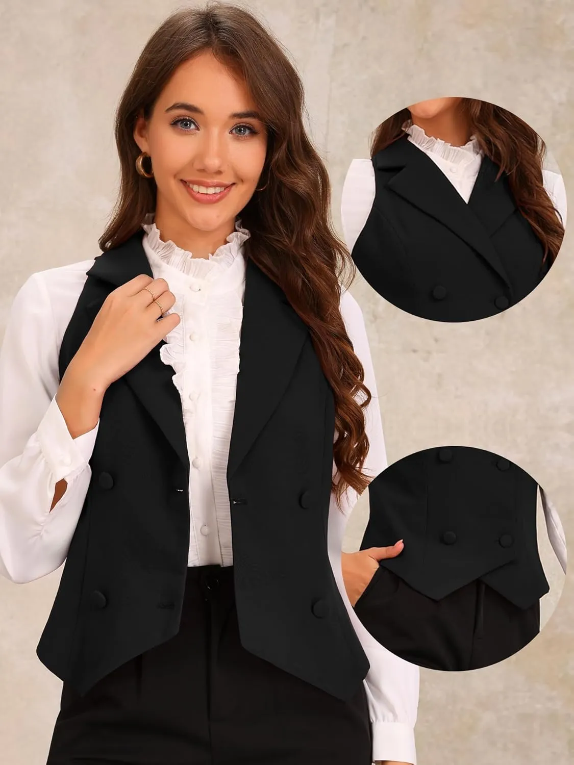 Allegra K Notched Lapel Waistcoat Vest for Women's Double Breasted V Neck Sleeveless Workwear Suit Vests