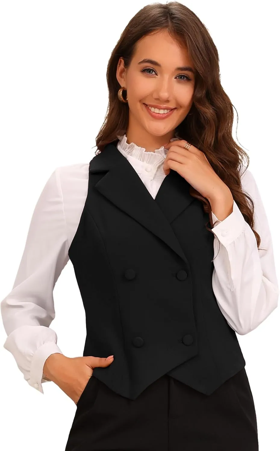 Allegra K Notched Lapel Waistcoat Vest for Women's Double Breasted V Neck Sleeveless Workwear Suit Vests