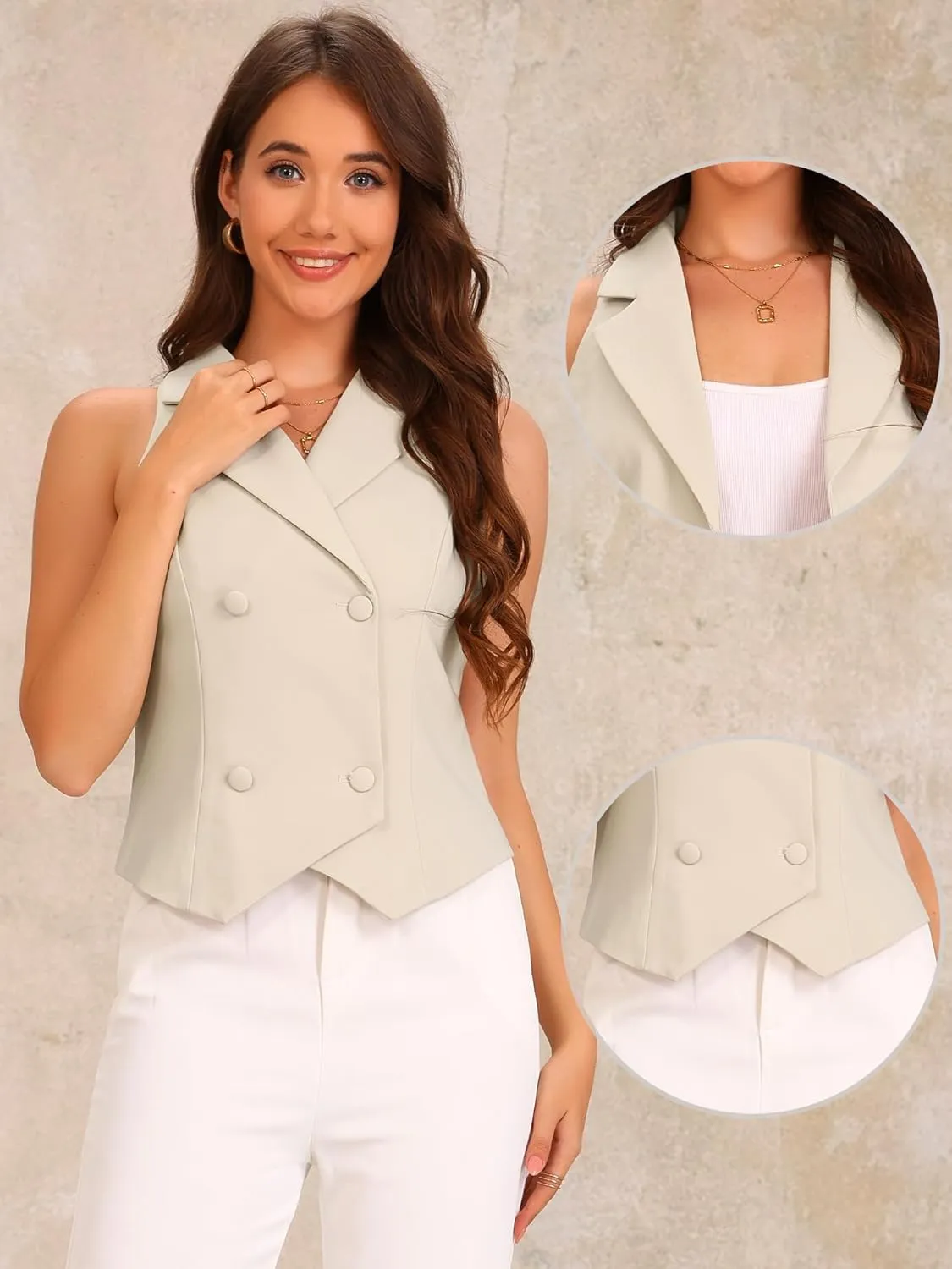 Allegra K Notched Lapel Waistcoat Vest for Women's Double Breasted V Neck Sleeveless Workwear Suit Vests