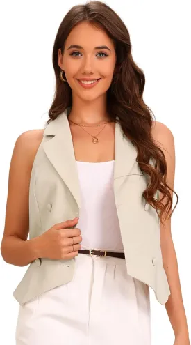 Allegra K Notched Lapel Waistcoat Vest for Women's Double Breasted V Neck Sleeveless Workwear Suit Vests