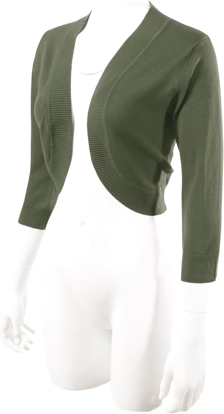 Allsense Women's 3/4 Sleeve V-Neck Cropped Bolero Shrug Cardigan