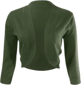 Allsense Women's 3/4 Sleeve V-Neck Cropped Bolero Shrug Cardigan