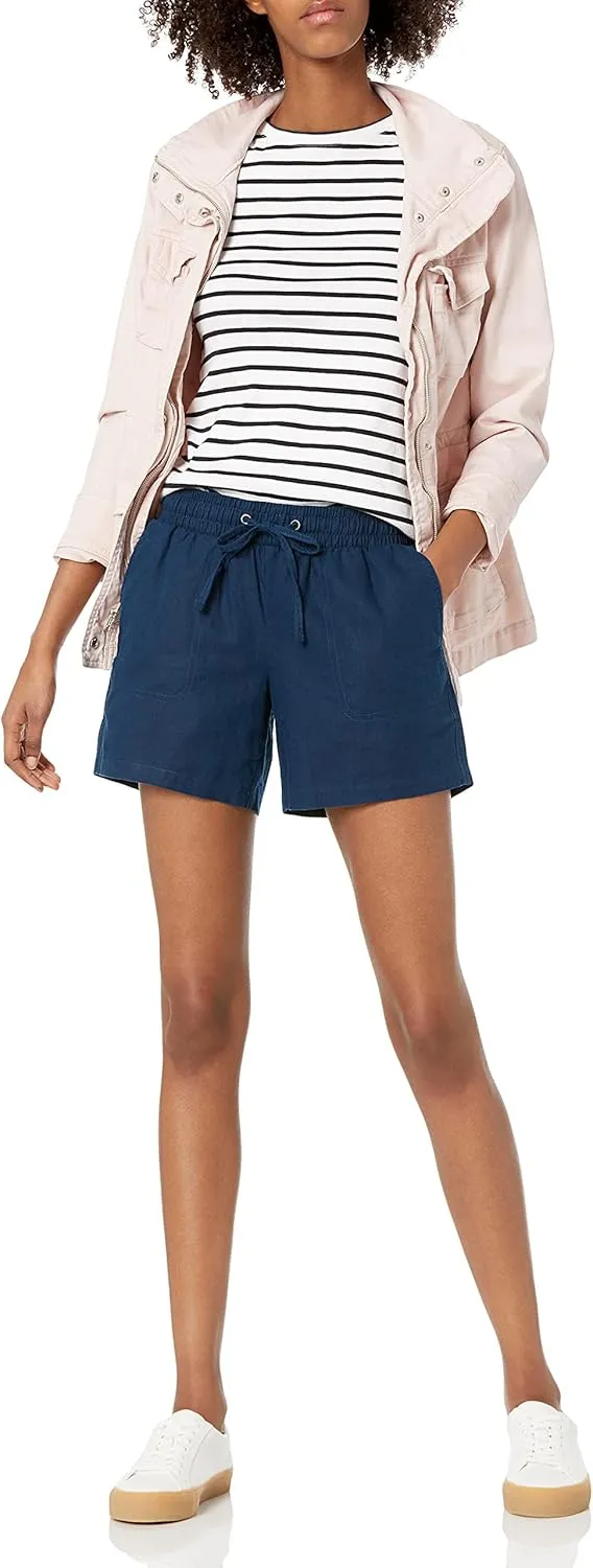Amazon Essentials Women's 5" Inseam Drawstring Linen Blend Short (Available in Plus Size)