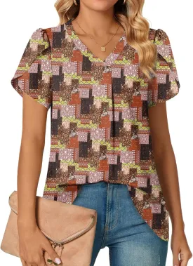 Aodemo Women's 2025 Summer Dressy Chiffon Blouse Petal Short Sleeve V Neck Tunic Tops Office Work Shirt for Leggings Aodemo Women's 2025 Summer Dressy Chiffon Blouse Petal Short Sleeve V Neck Tunic Tops Office Work Shirt for Leggings