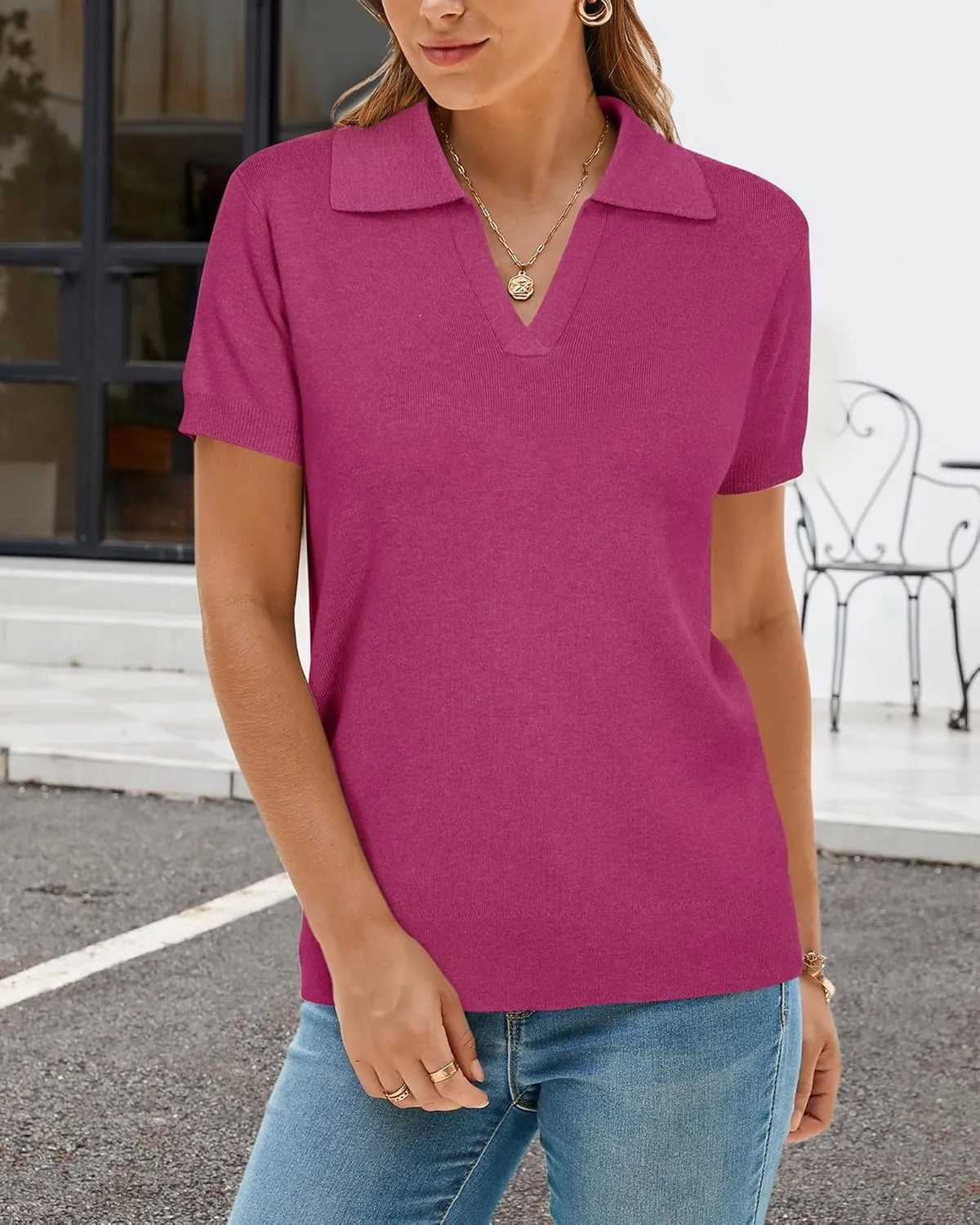 Arach&Cloz 2025 Women's Wool Blend Polo Shirts Spring Summer Tops Short Sleeve Soft Trendy Old Money Business Casual Outfits