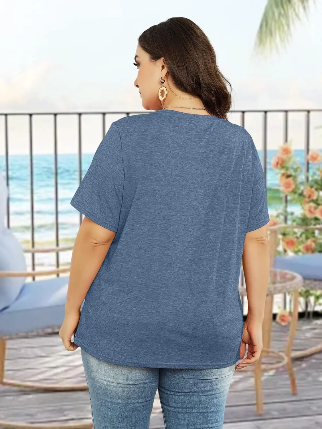 Binshre Plus Size Tops for Women Cute Graphic Tees Loose Fit Flower Printing Short Sleeve Crew Neck T Shirts