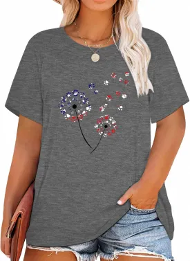 Binshre Plus Size Tops for Women Cute Graphic Tees Loose Fit Flower Printing Short Sleeve Crew Neck T Shirts
