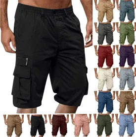 Cargo Shorts for Men Casual Summer Hiking Shorts Elastic Waist Knee Length Big and Tall Bermuda Shorts with Pockets