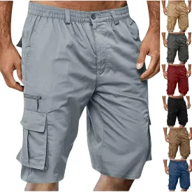 Cargo Shorts for Men Casual Summer Hiking Shorts Elastic Waist Knee Length Big and Tall Bermuda Shorts with Pockets