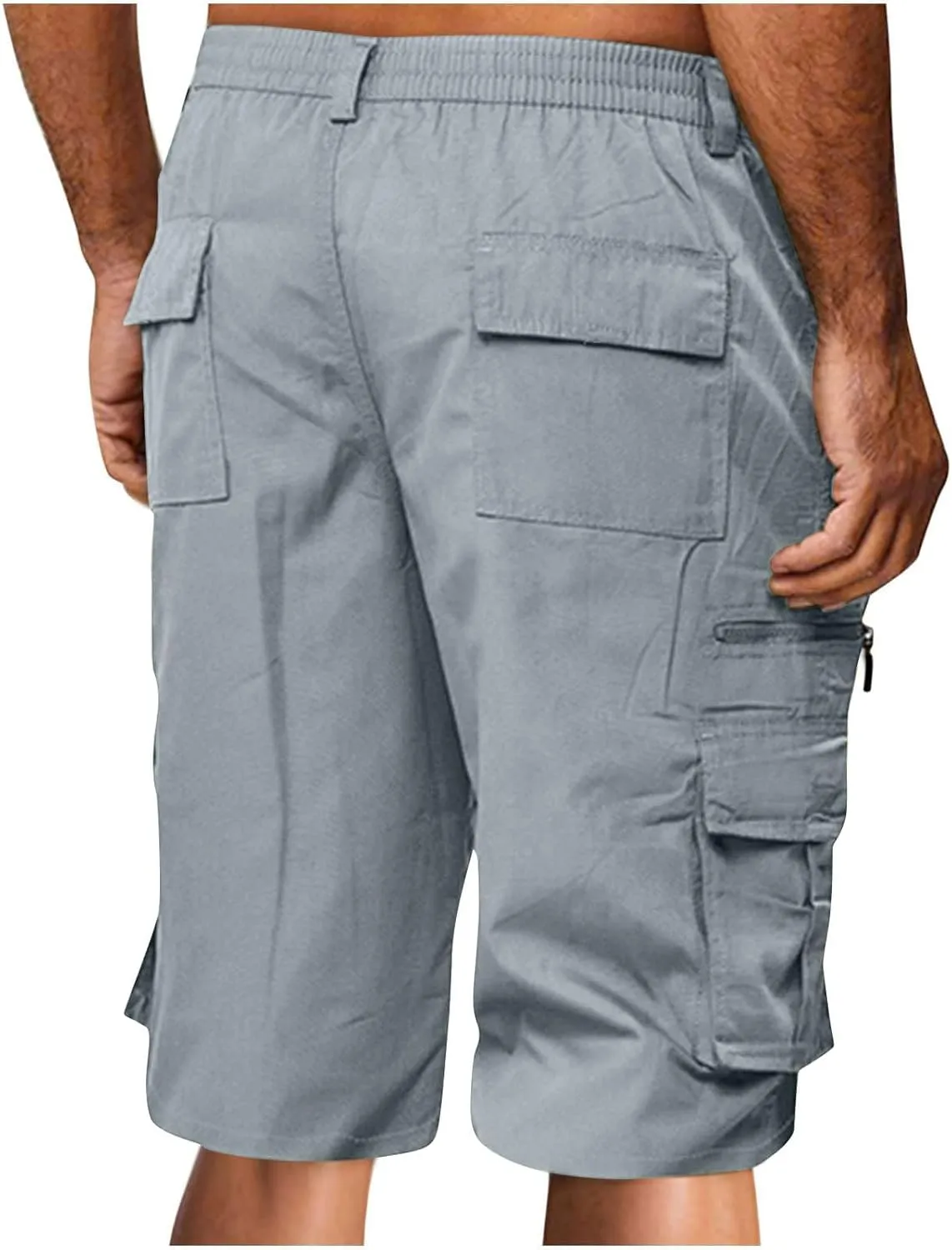 Cargo Shorts for Men Casual Summer Hiking Shorts Elastic Waist Knee Length Big and Tall Bermuda Shorts with Pockets