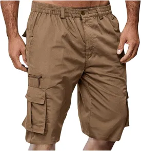 Cargo Shorts for Men Casual Summer Hiking Shorts Elastic Waist Knee Length Big and Tall Bermuda Shorts with Pockets