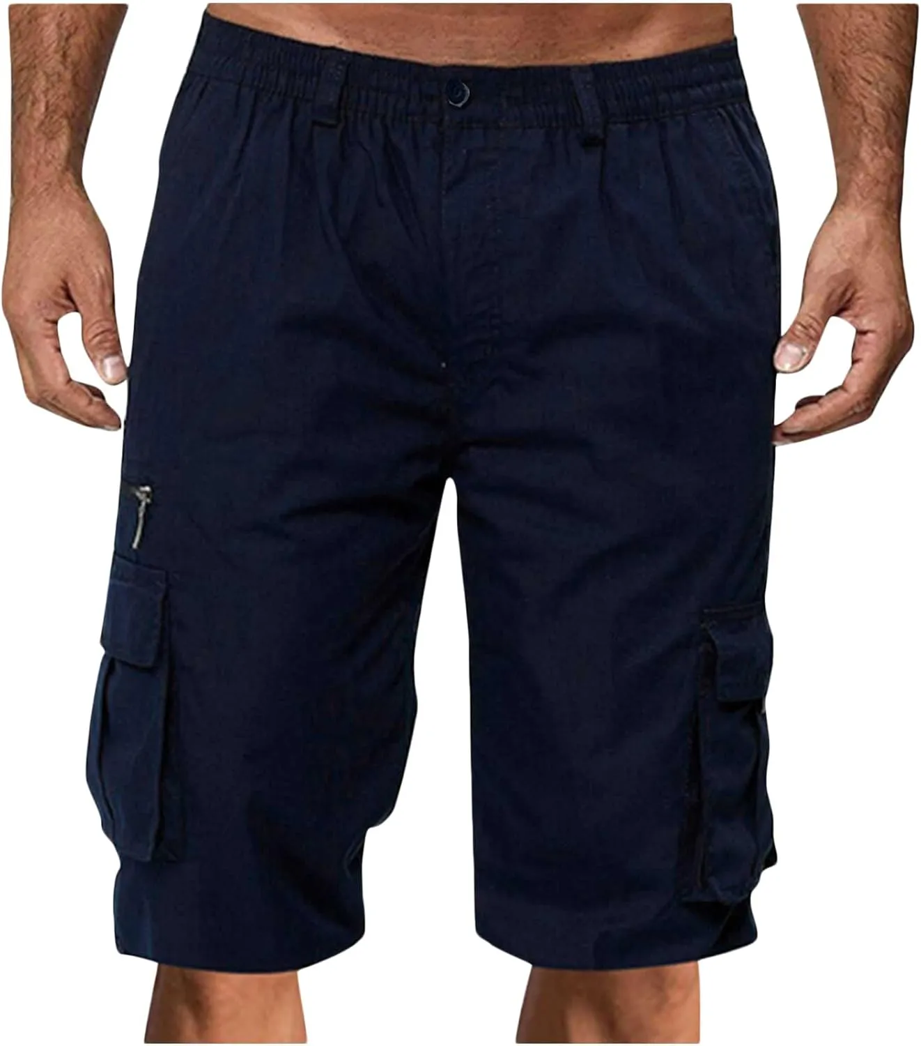 Cargo Shorts for Men Casual Summer Hiking Shorts Elastic Waist Knee Length Big and Tall Bermuda Shorts with Pockets