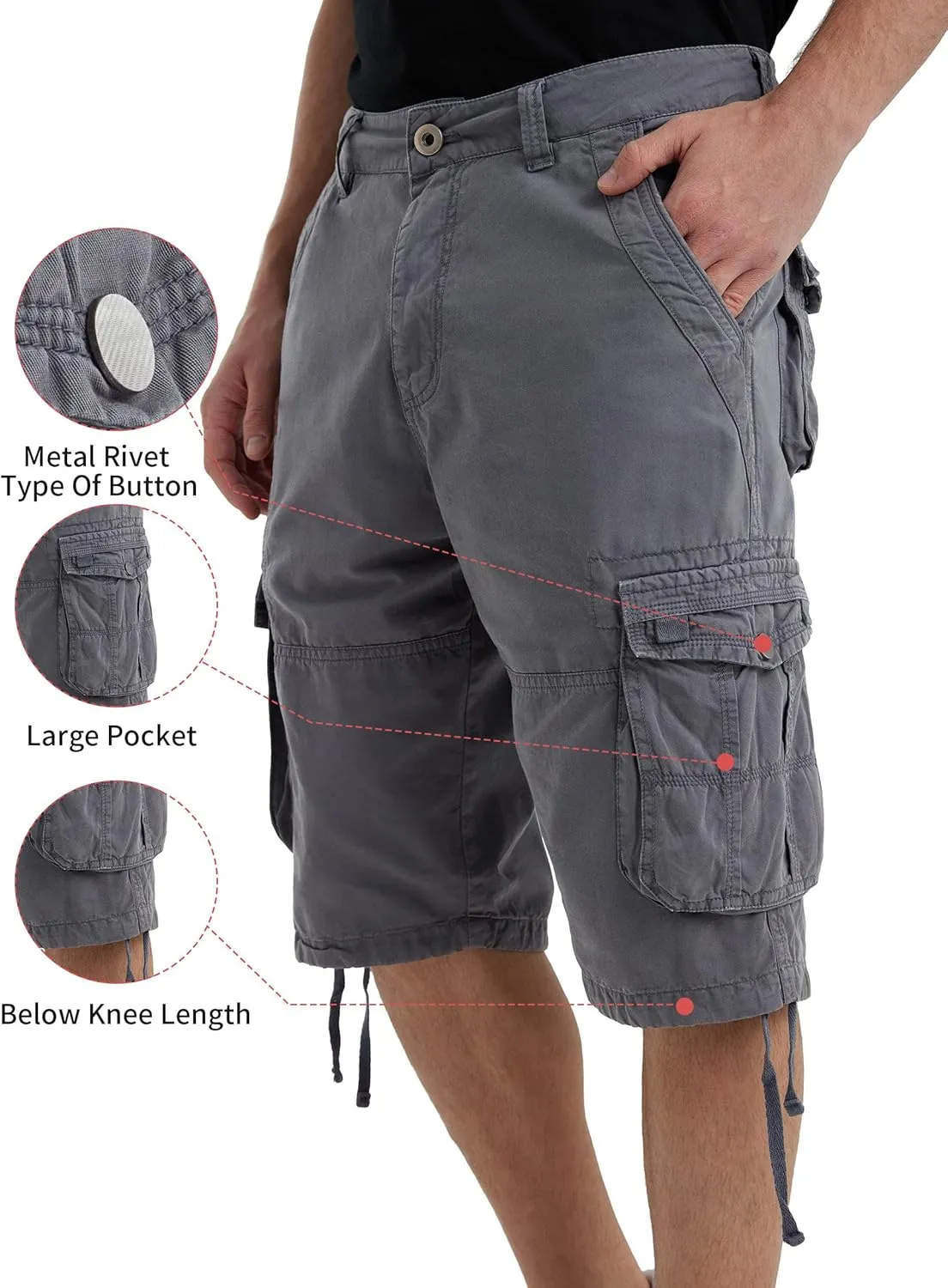 Cargo Shorts for Men Multi Pockets Mens Shorts Below Knee Casual Hiking Summer Shorts