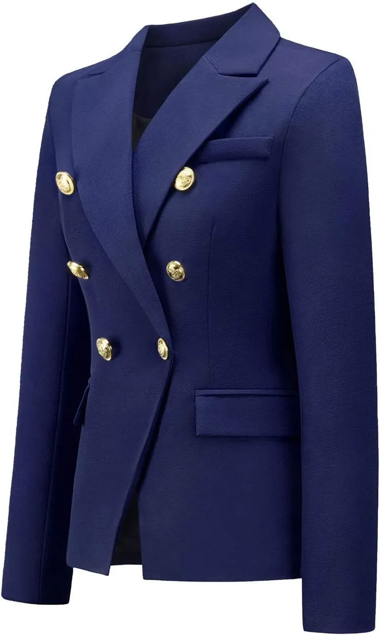 chouyatou Women's Vintage Double Breasted Slim Fit Dress Suit Blazer Jacket