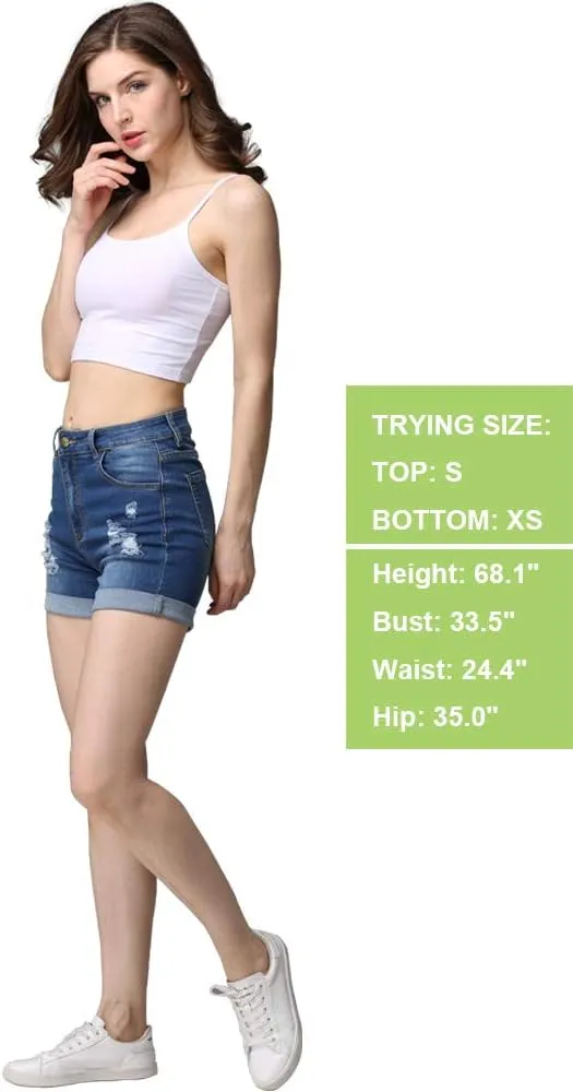 CUNLIN High Waist Frayed Raw/Folded Hem Denim Shorts for Women Ripped high Waisted Tassel Fringe Jeans Shorts
