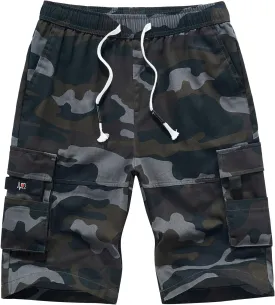 ELETOP Men's Cargo Shorts Elastic Waistband Drawstring Big and Tall Cotton Summer Casual Work Shorts