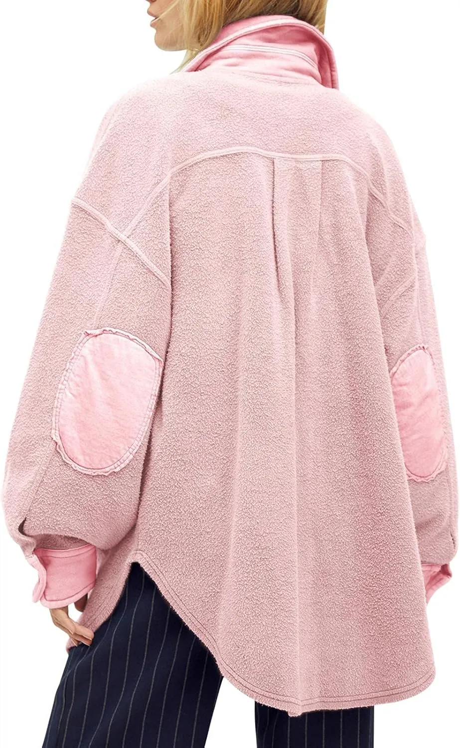 Fisoew Womens Oversized Long Sleeve Button Down Shirt Jacket Soft Comfy Casual Shacket Coats with Pockets