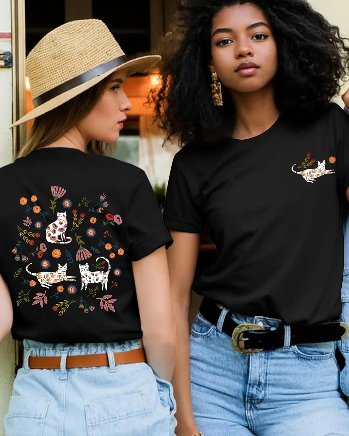 Flafens Graphic Tees T Shirts for Women - Cute Womens T-Shirts Cotton Tshirts Tops Teens Girls