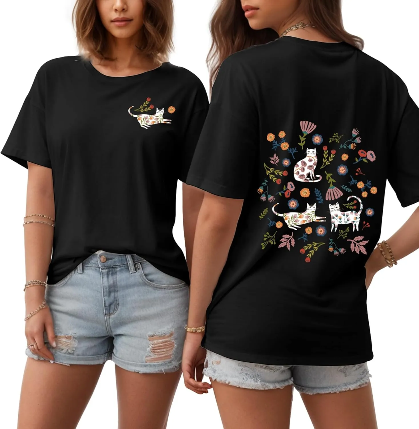 Flafens Graphic Tees T Shirts for Women - Cute Womens T-Shirts Cotton Tshirts Tops Teens Girls