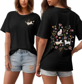 Flafens Graphic Tees T Shirts for Women - Cute Womens T-Shirts Cotton Tshirts Tops Teens Girls