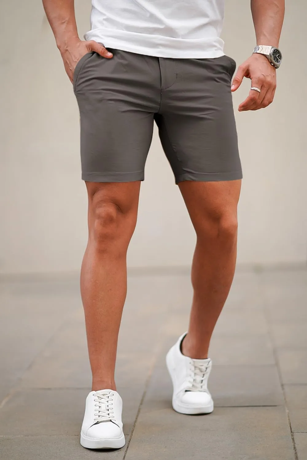 GINGTTO Mens Slim Fit Shorts 7" Inseam Skinny Chino Short Tapered Leg Stretch