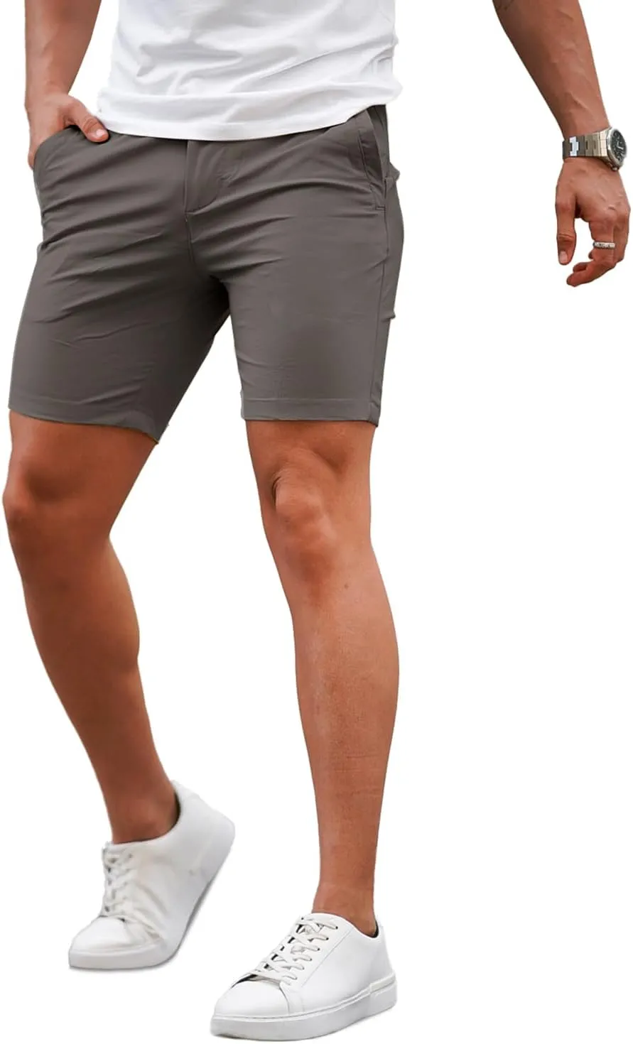 GINGTTO Mens Slim Fit Shorts 7" Inseam Skinny Chino Short Tapered Leg Stretch