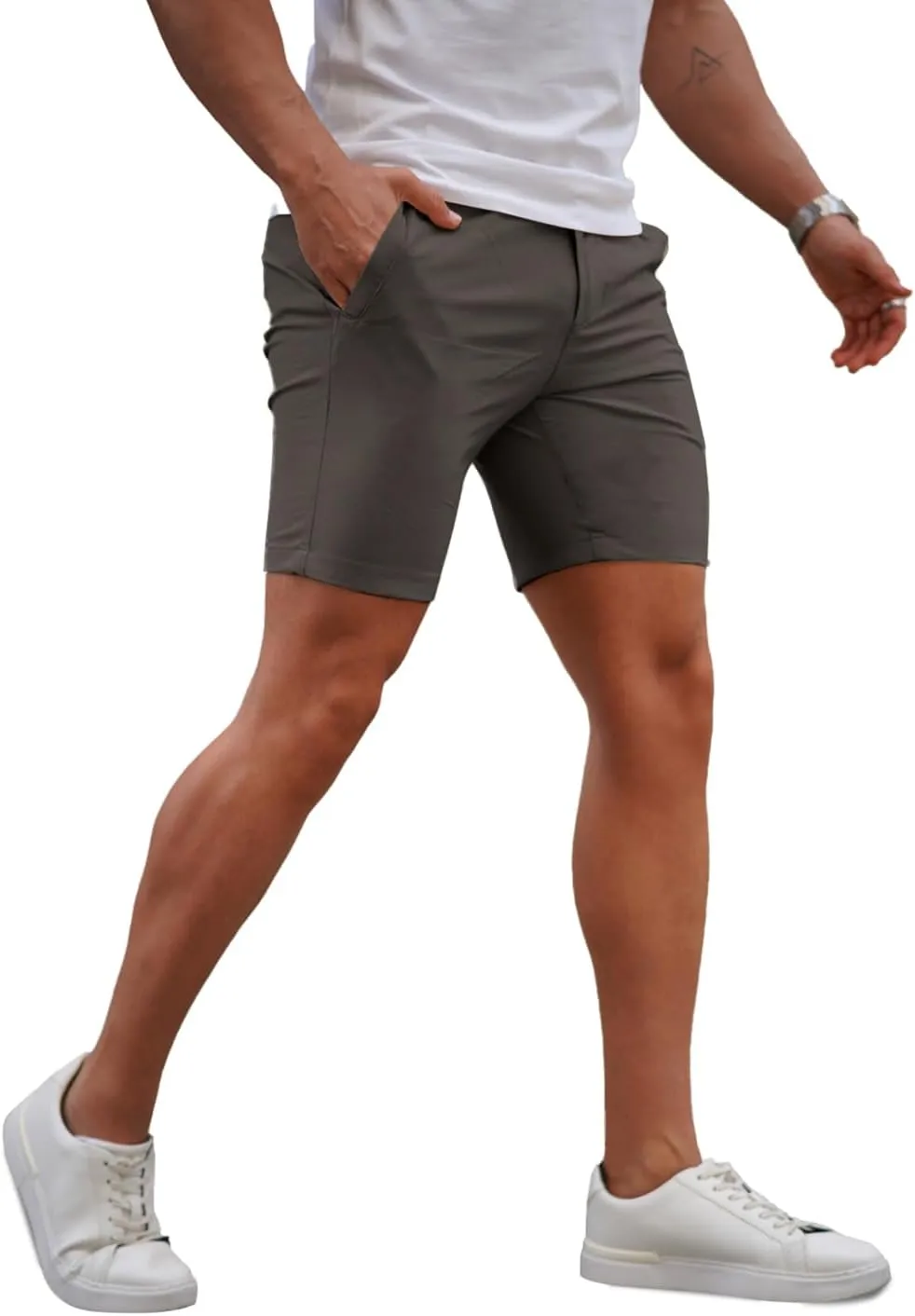 GINGTTO Mens Slim Fit Shorts 7" Inseam Skinny Chino Short Tapered Leg Stretch
