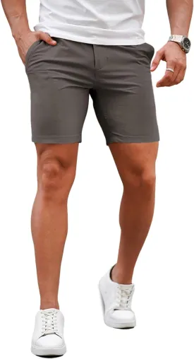 GINGTTO Mens Slim Fit Shorts 7" Inseam Skinny Chino Short Tapered Leg Stretch