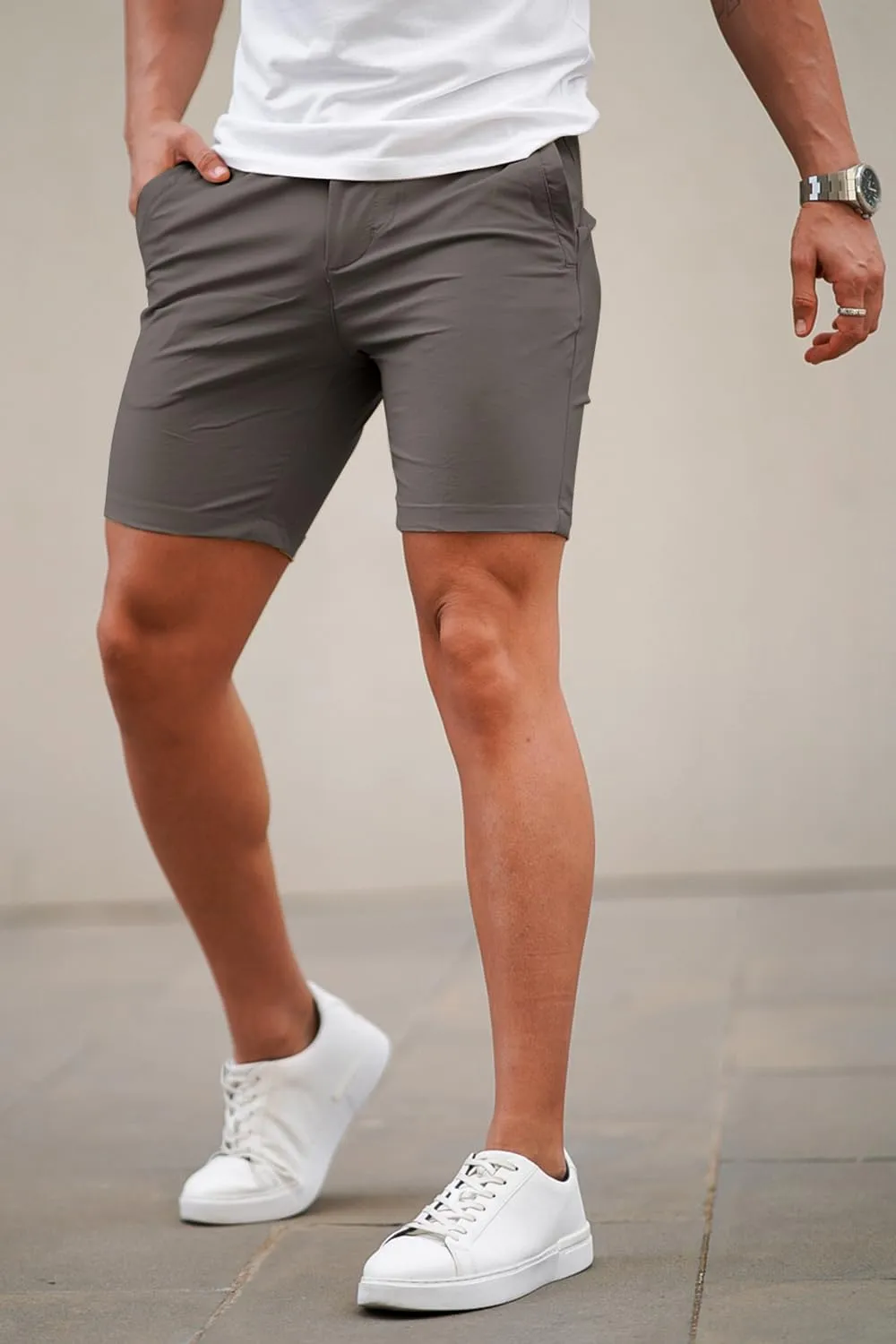 GINGTTO Mens Slim Fit Shorts 7" Inseam Skinny Chino Short Tapered Leg Stretch