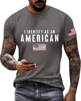 I Identify As an American T-Shirt Men American Flag Patriotic Tee Shirts 4th of July Summer Gym Tops Muscle Tee
