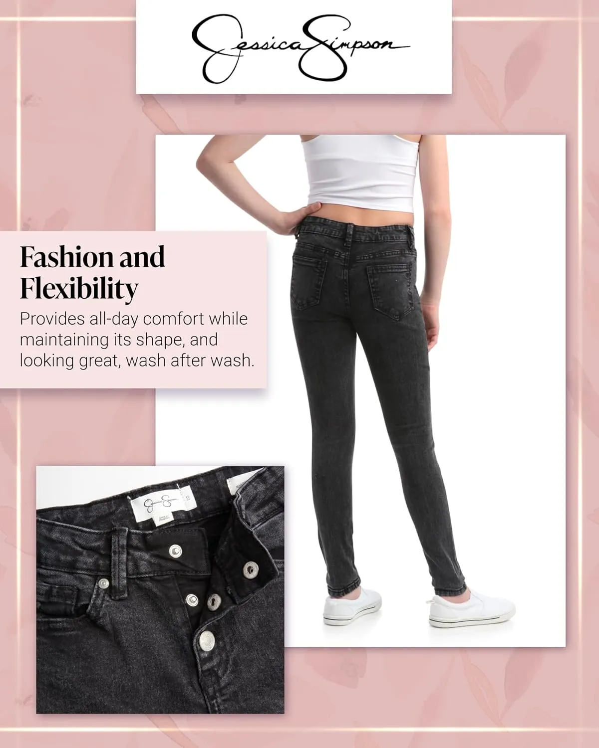 Jessica Simpson Girls Jeans - Comfort Stretch Skinny, Flare, Straight Cut Denim Jeans - Casual Pocket Jeans for Girls (4-16)