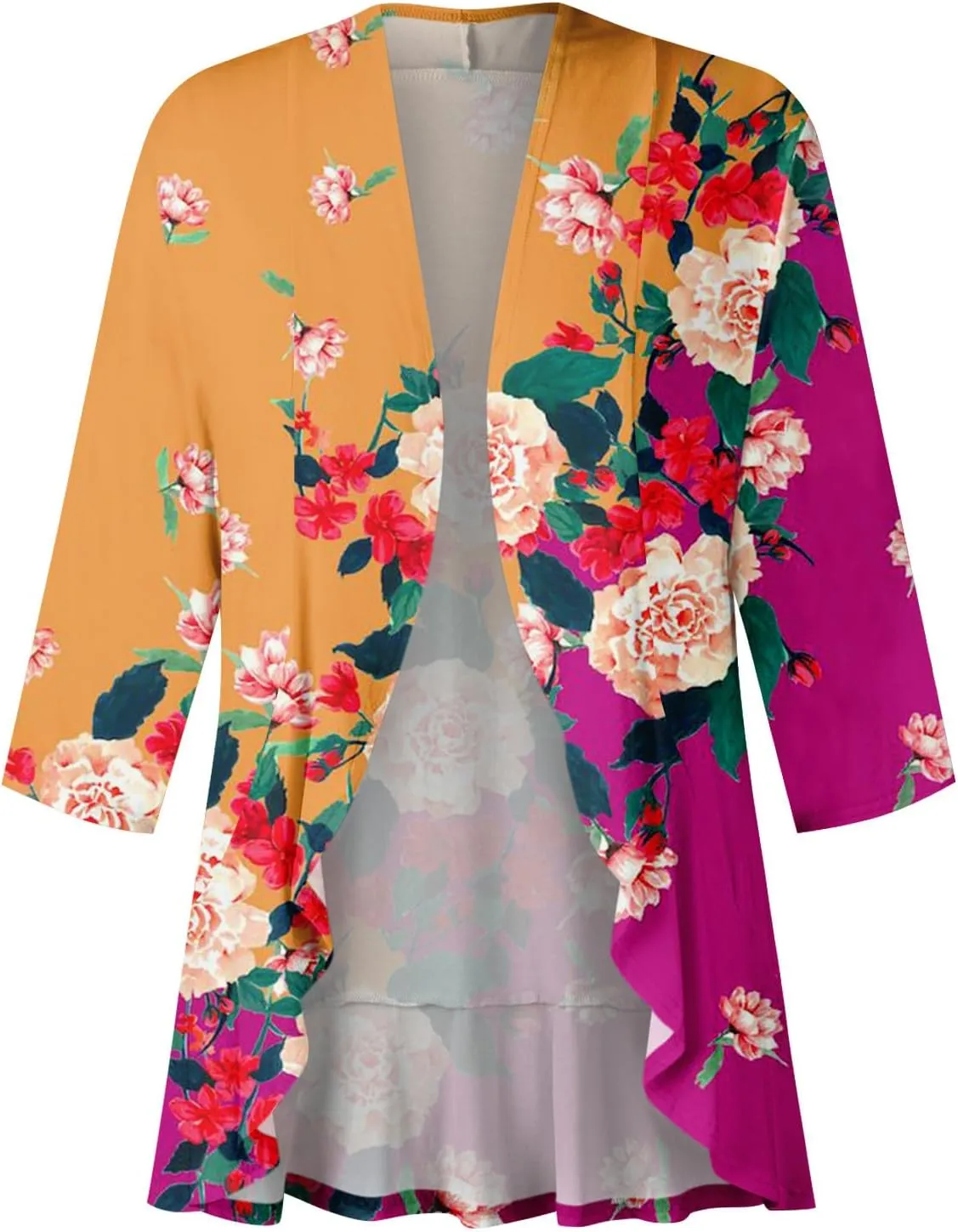 Kimono Cardigan Summer Cardigans for Women 2023 Trendy Ethnic Style Open Front 3/4 Sleeve Cardigan Open Front Tops