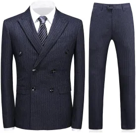 KUDORO Mens Suits 3 Piece Slim Fit Suit Double Breasted Pinstripe Suit Formal Wedding Tuxedo Suit