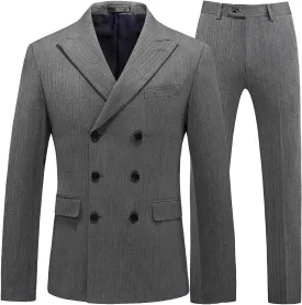 KUDORO Mens Suits 3 Piece Slim Fit Suit Double Breasted Pinstripe Suit Formal Wedding Tuxedo Suit