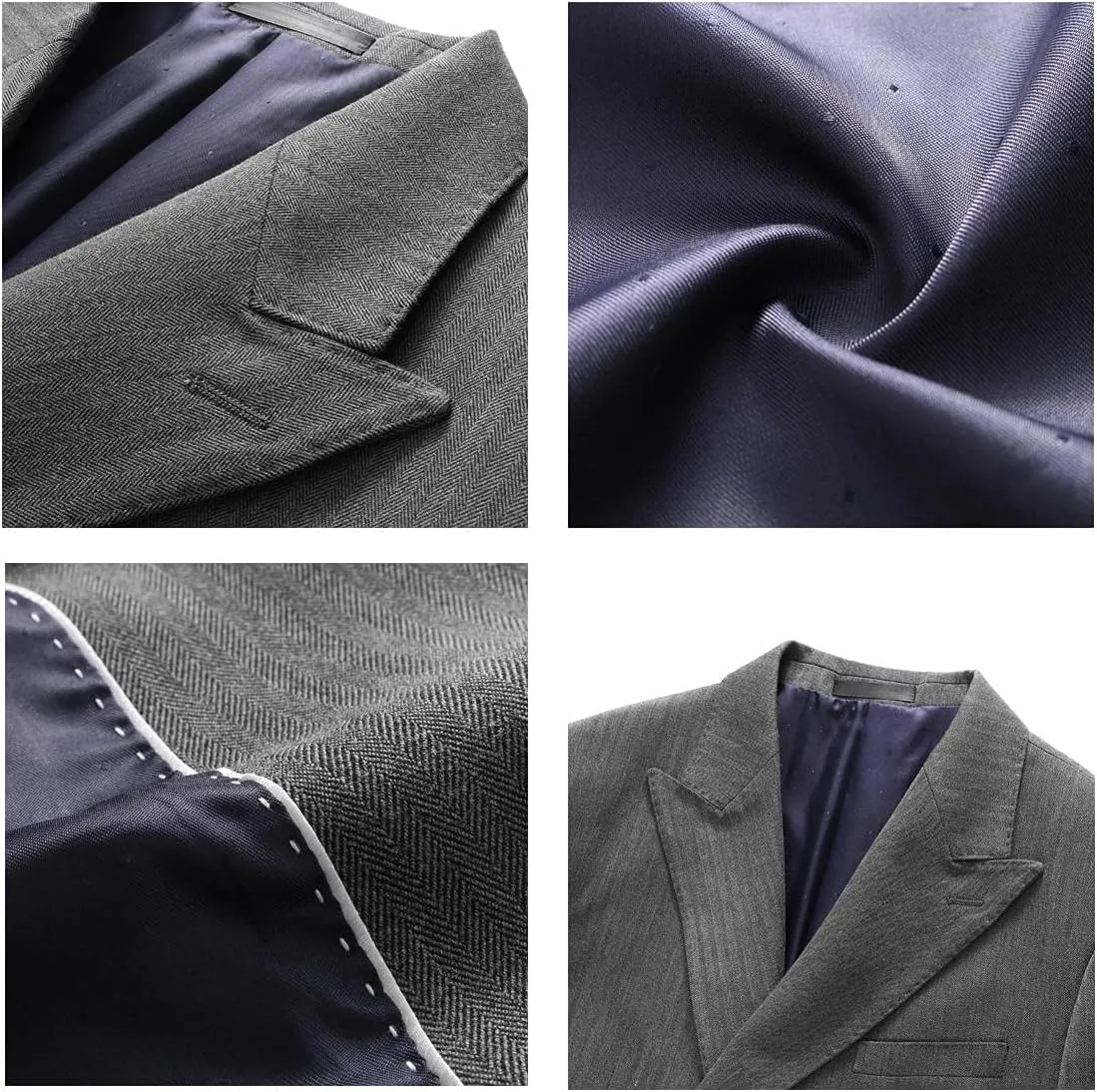 KUDORO Mens Suits 3 Piece Slim Fit Suit Double Breasted Pinstripe Suit Formal Wedding Tuxedo Suit