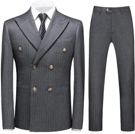KUDORO Mens Suits 3 Piece Slim Fit Suit Double Breasted Pinstripe Suit Formal Wedding Tuxedo Suit