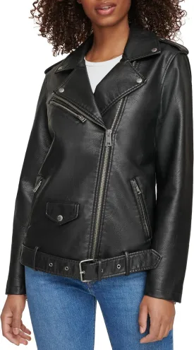 Levi's womens Oversized Faux Leather Belted Motorcycle Jacket (Standard & Plus Sizes) Levi's womens Oversized Faux Leather Belted Motorcycle Jacket (Standard & Plus Sizes)