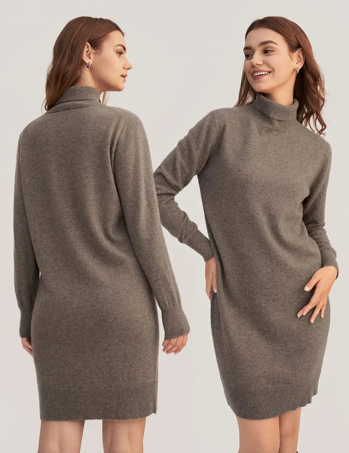 LilySilk Womens Cashmere Knit Dress Ladies Long Pullover Sweatshirt Causal Sweater Dress with Turtleneck