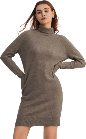 LilySilk Womens Cashmere Knit Dress Ladies Long Pullover Sweatshirt Causal Sweater Dress with Turtleneck