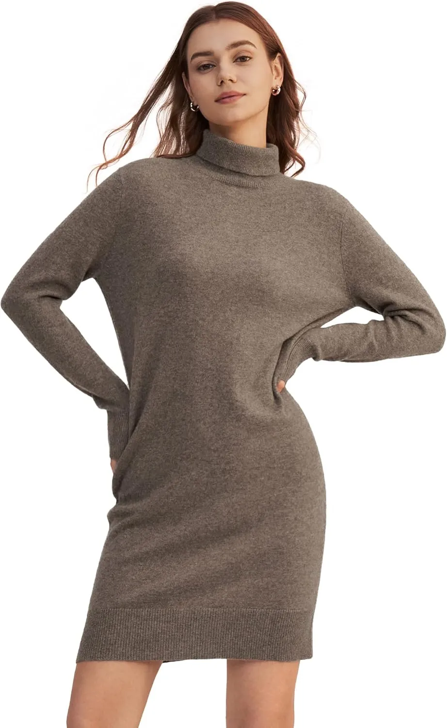 LilySilk Womens Cashmere Knit Dress Ladies Long Pullover Sweatshirt Causal Sweater Dress with Turtleneck