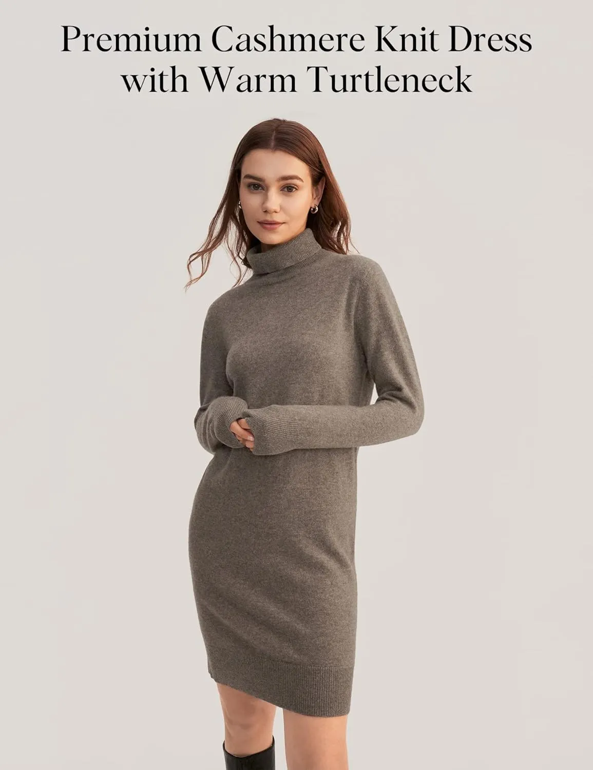 LilySilk Womens Cashmere Knit Dress Ladies Long Pullover Sweatshirt Causal Sweater Dress with Turtleneck