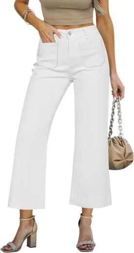 LookbookStore Wide Leg Cropped Jeans for Women High Waisted Stretchy Denim Jean Pants Baggy Flare Trouser Jeans Pockets