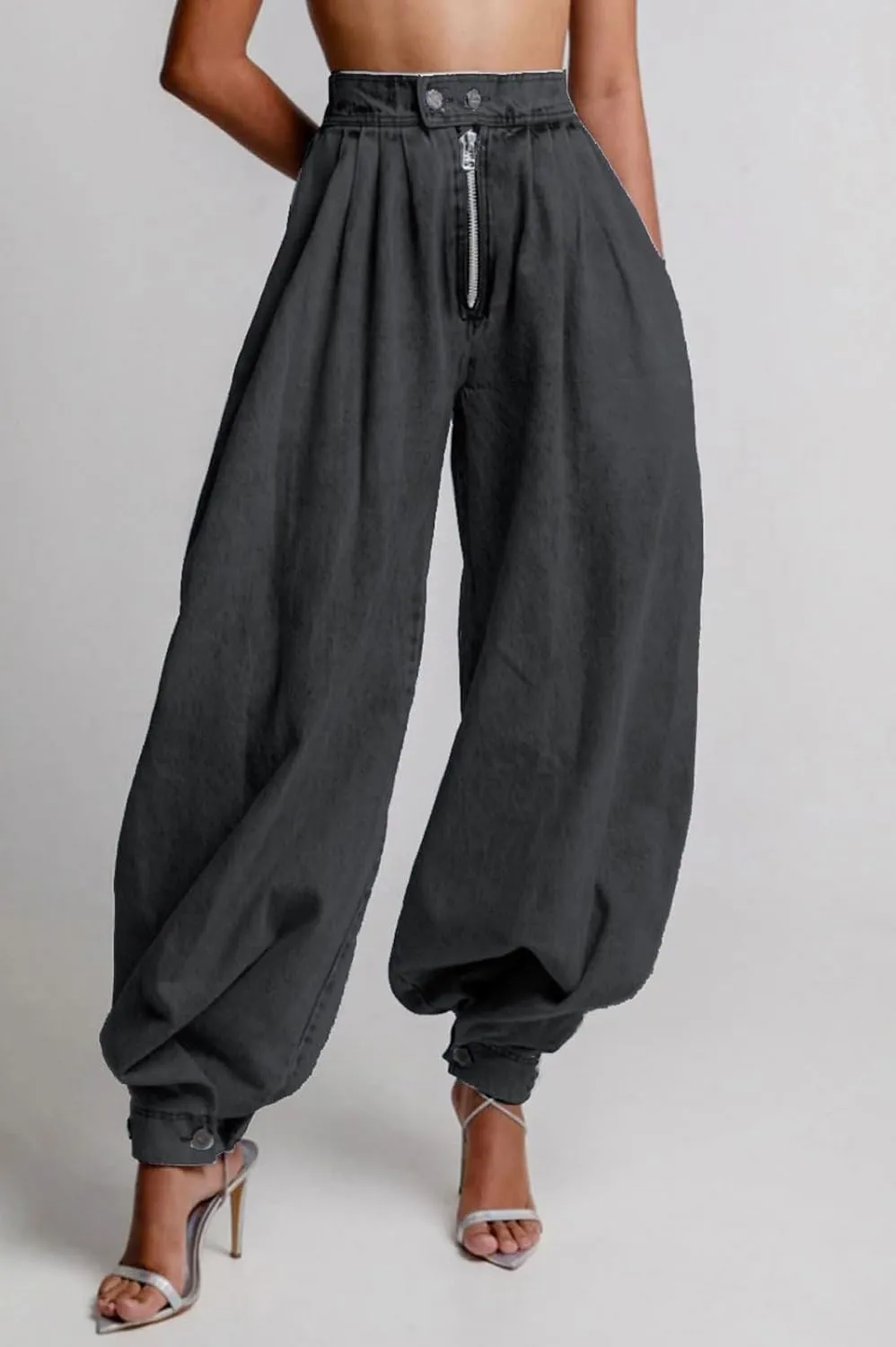 loveimgs Women Baggy Harem Jeans Joggers Denim Pants Wide Leg Jeans High Rise Sweatpants Tapered Leg Trousers