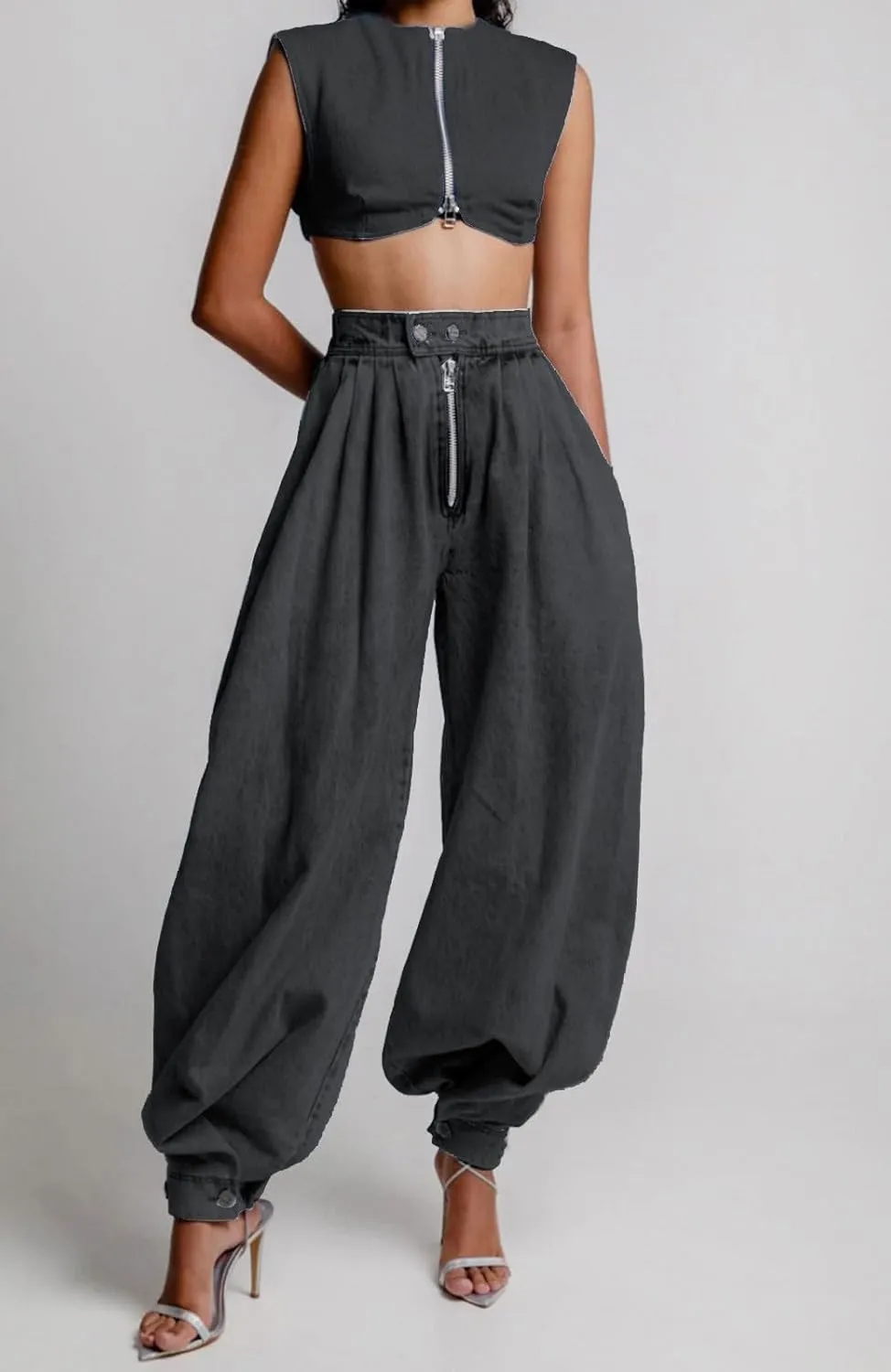 loveimgs Women Baggy Harem Jeans Joggers Denim Pants Wide Leg Jeans High Rise Sweatpants Tapered Leg Trousers