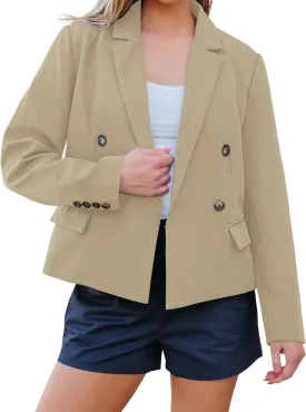 luvamia Blazers for Women Business Casual Double Breasted Notched Lapel Long Sleeve Work Office Suit Jackets Blazer