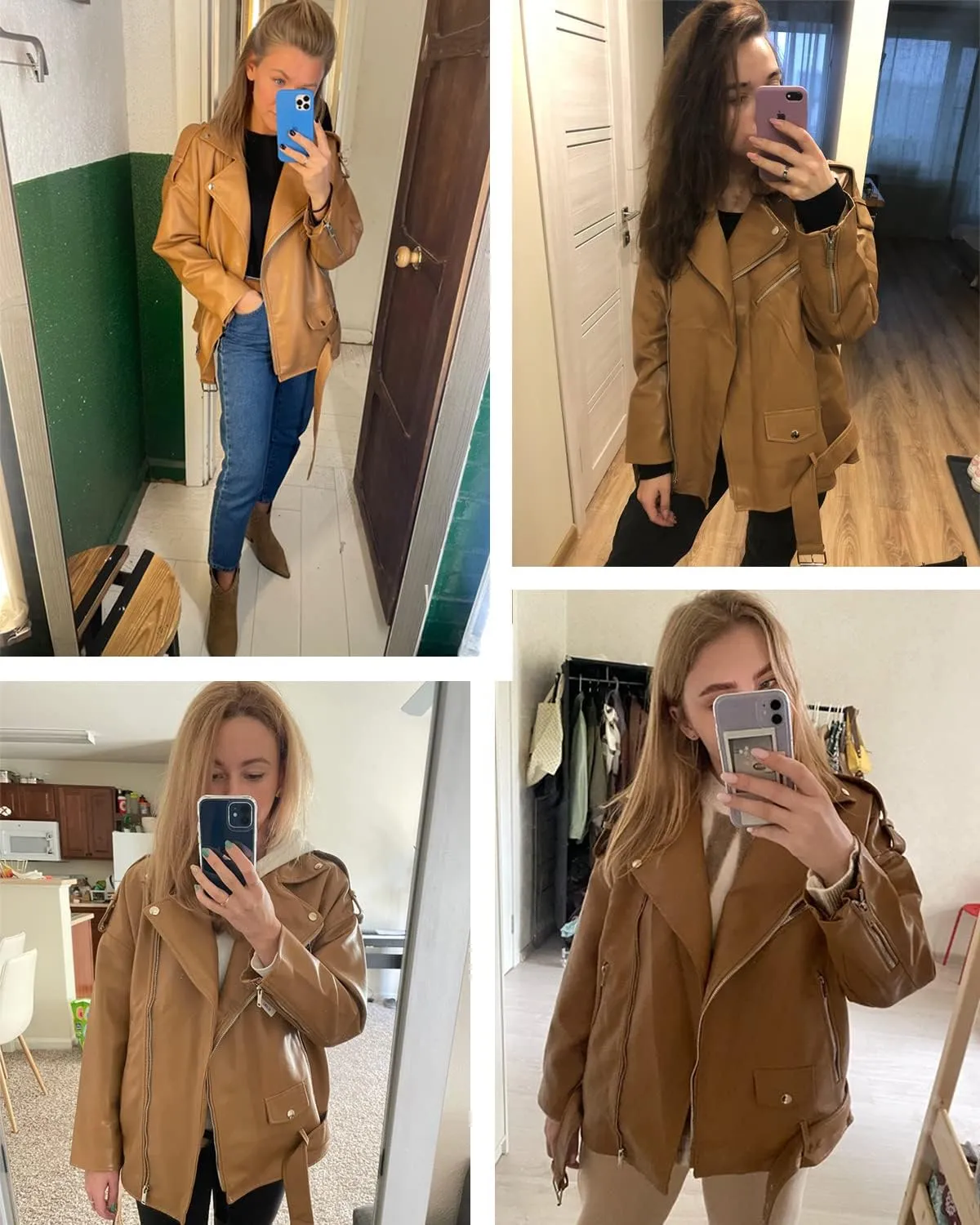LY VAREY LIN Women Faux Leather Jacket Lapel Collar Motorcycle Zip Up Long Sleeve Motor Biker Short Coat Jacket