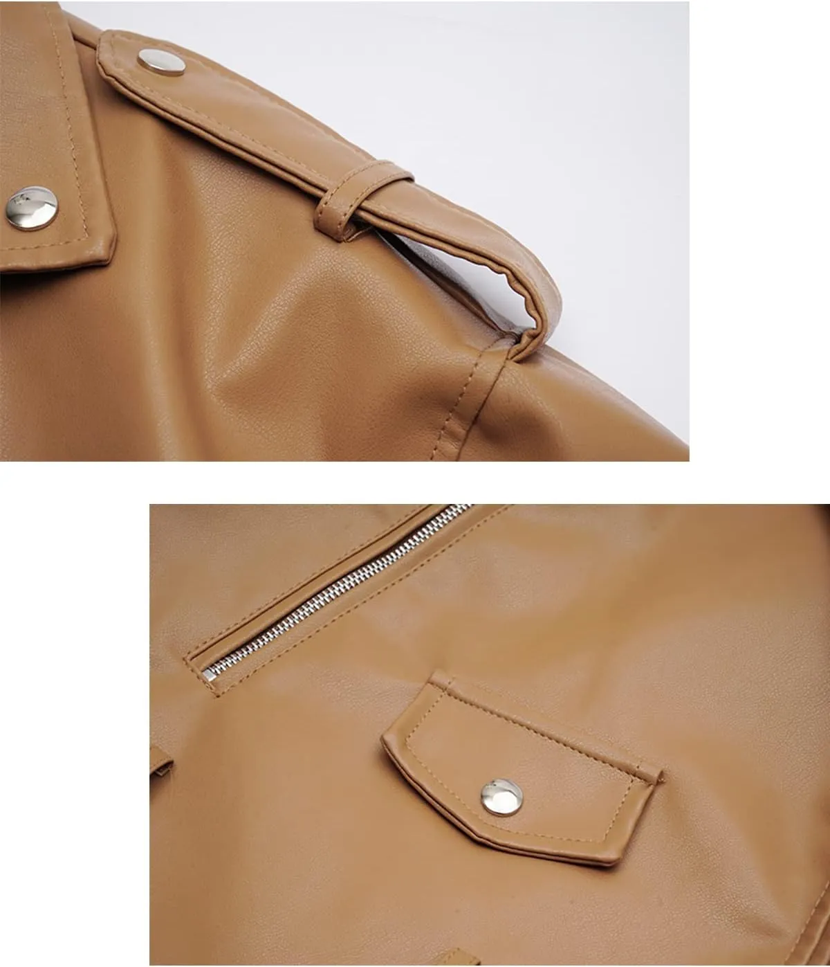 LY VAREY LIN Women Faux Leather Jacket Lapel Collar Motorcycle Zip Up Long Sleeve Motor Biker Short Coat Jacket