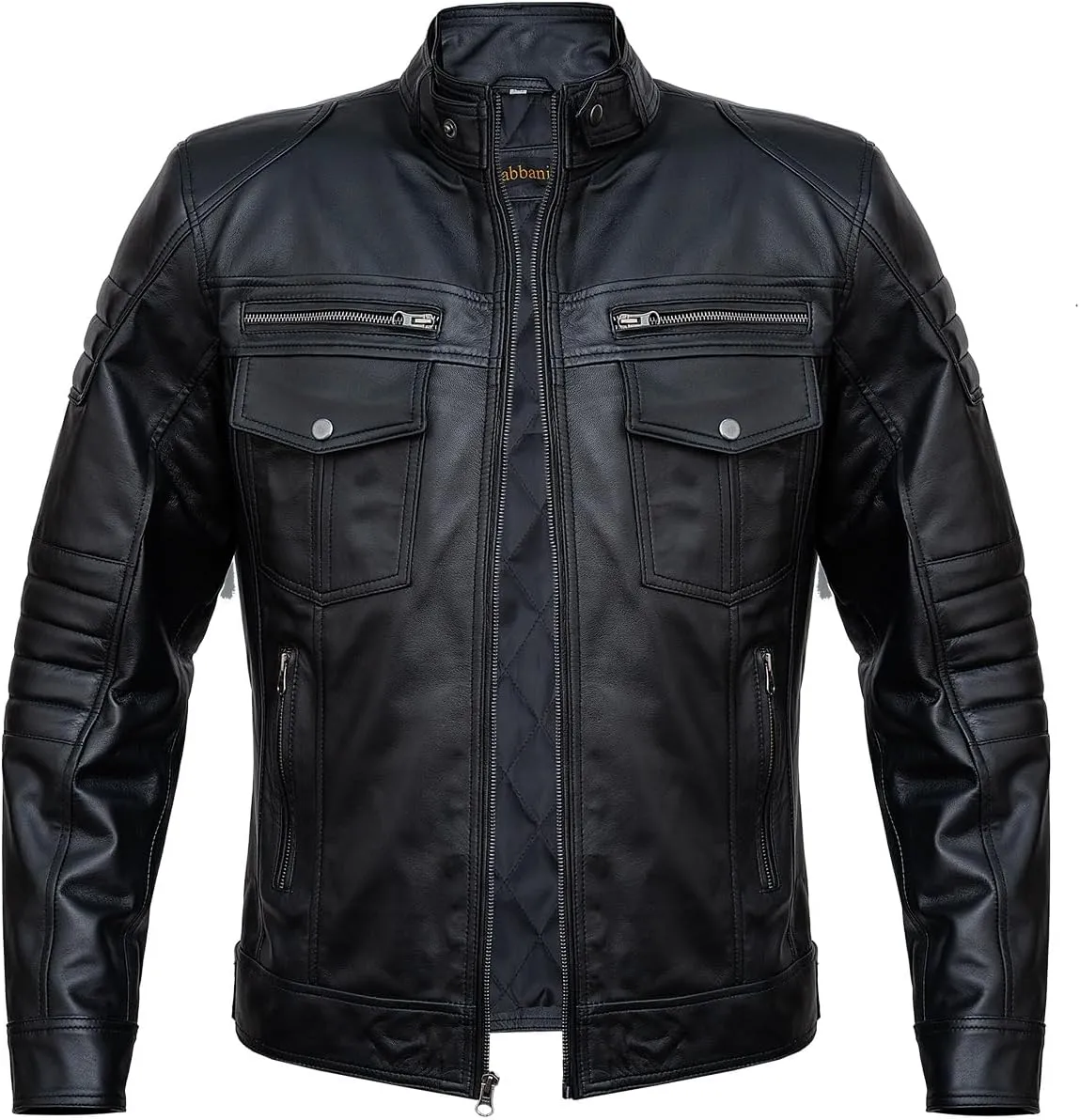Men Cafe Racer Motorcycle Style Solid Color Leather Jacket | Mens Slim Fit Motorcycle Brown Leather Jacket